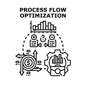 Process flow optimization analyzing business strategy Stock Illustration
