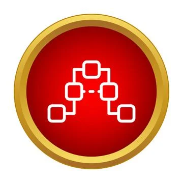 Process flow organization chart icon in red button Stock Illustration
