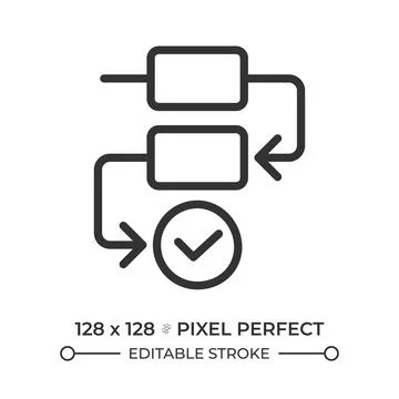 Process flow pixel perfect line icon Stock Illustration