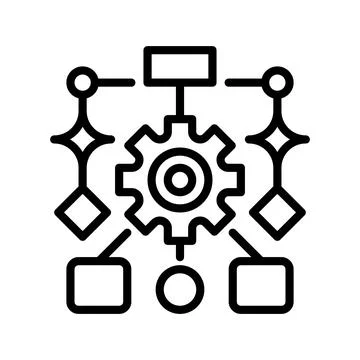 Process Flowchart Line Icon, Outline Symbol for Workflow Design, System Map.. Stock Illustration