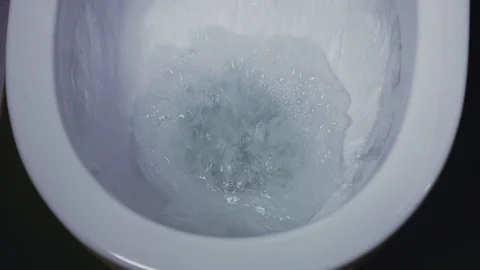 The process of flushing water with cleaning agent in the toilet Stock Footage 103462245