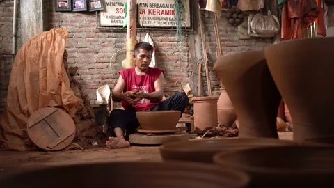 The process of forming pottery in Kasongan, Bantul, Indonesia Stock Footage 227694588