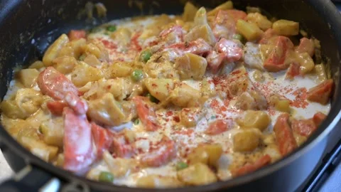 Process of Frying and Stewing Colorful Delicious Vegetables. Vegetarian Concept Stock Footage 187486415