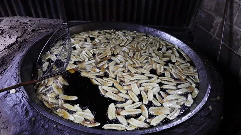 The process of frying banana chips Stock Footage 304848216