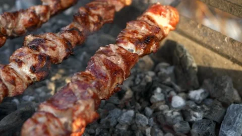 Process of frying meat on coals Stock Footage 151227303
