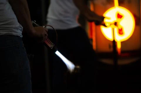 The process of glass object making Stock Photos