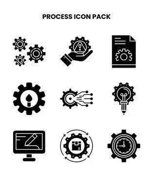 Process Glyph Design Icons Pack Stock Illustration