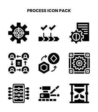 Process Glyph Design Icons Pack Illustrazione stock