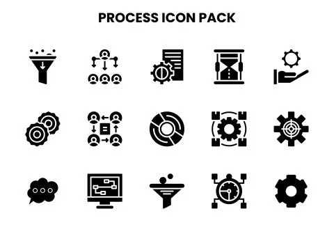 Process Glyph Icons Pack Stock Illustration