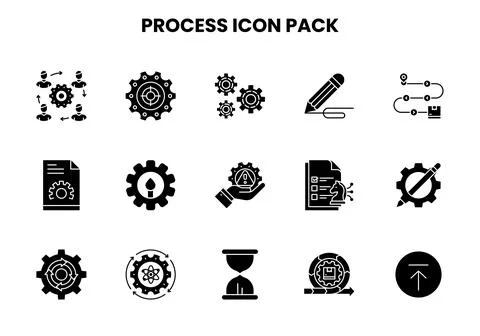 Process Glyph Set Icons Pack 스톡 일러스트