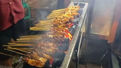 The process of grilling chicken satay Stock Footage 272790024