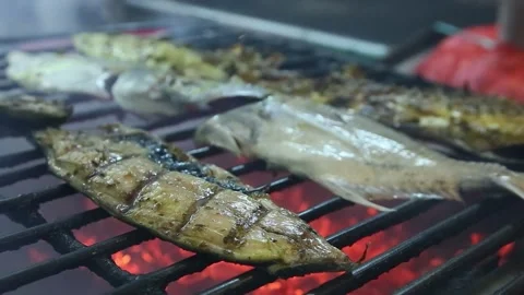 Process of grilling grilled fish Stock Footage 267681422