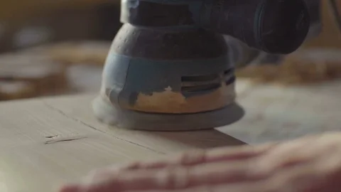 Process of grinding wooden plank using special machine tool. carpentry woodwork Stock Footage 76100337