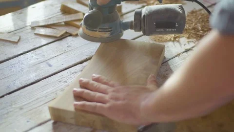 Process of grinding wooden plank using special machine tool. carpentry woodwork Stock Footage 76101306