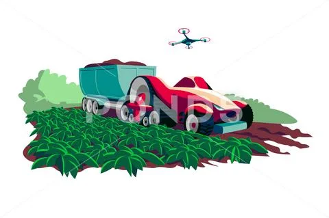 Process of harvesting crops on modern machine Stock Illustrationen