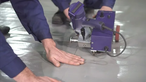 Process of hot gluing in the production of plastic awnings Stock Footage 97950858