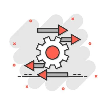 Process icon in comic style. Arrow and gear cartoon vector illustration on wh イラスト素材
