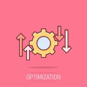 Process icon in comic style. Arrow and gear cartoon vector illustration on .. Stock Illustration
