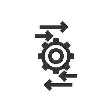 Process icon in flat style. Arrow and gear vector illustration on white isola Illustrazione stock