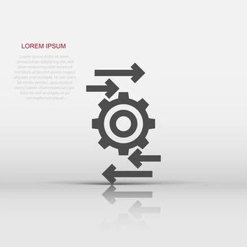 Process icon in flat style. Arrow and gear vector illustration on white iso.. Illustrazione stock