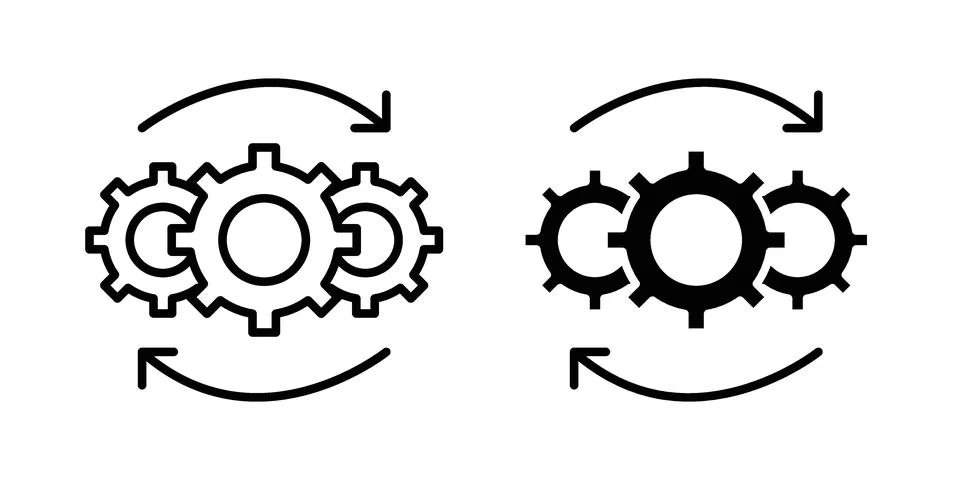 Process icon linear versions pack on white background Illustrazione stock