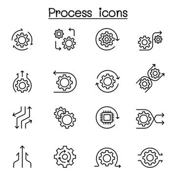 Process icon set in thin line style Stock Illustration