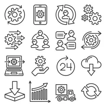 Process Icons Set on White Background. Line Style Vector Stock Illustration