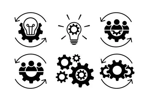 Process icons. Teamwork and creative icon set. Stock Illustration