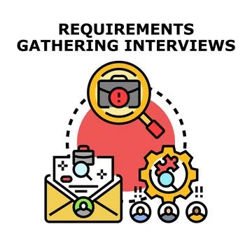Process illustrating requirements gathering. Problem detection Stock Illustration