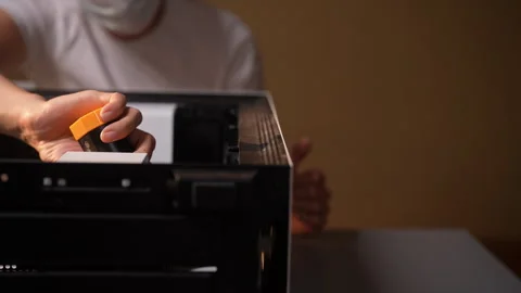 Process of importance of computer maintenance, technician using mini vacuum Stock Footage 287514646