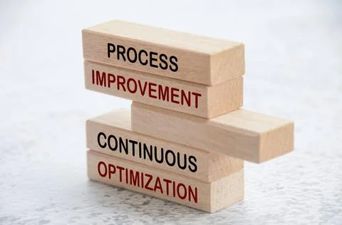 Process improvement and continuous optimization text on wooden blocks. Ope... Stock Photos