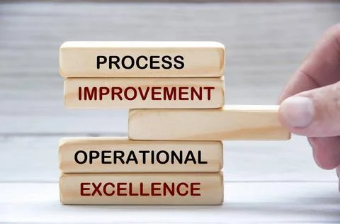 Process improvement and operational excellence text on wooden blocks. Oper... Stock Photos