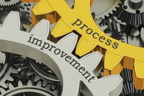 Process Improvement concept on the gears, 3D rendering Stock Illustration