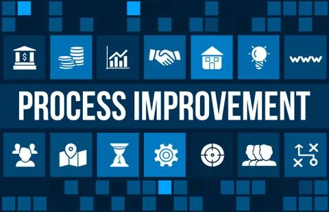 Process improvement concept image with business icons and copyspace. Stock Illustration