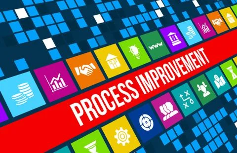Process improvement concept image with business icons and copyspace. Illustrazione stock