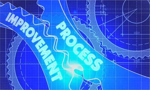 Process Improvement on the Gears. Blueprint Style Stock Illustration