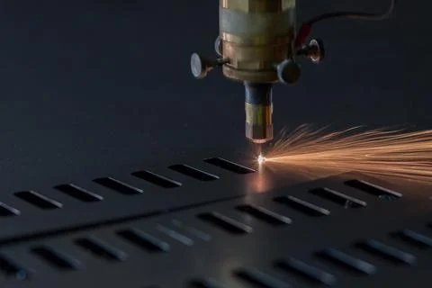 Process of industrial laser cutting of sheet metal Stock Photos