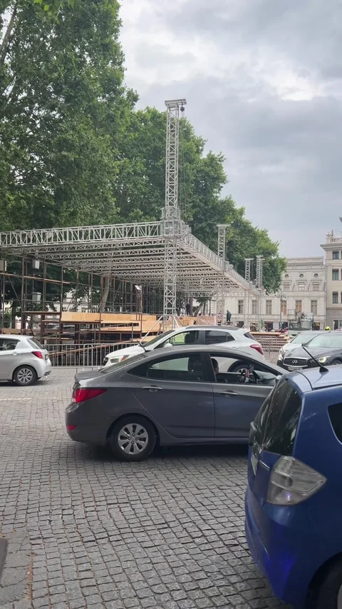 Process of installation and construction of stage for Independence Day Stock Footage 332560627