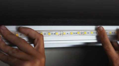 Process installation of decorative led strip lighting Stock-Fotos