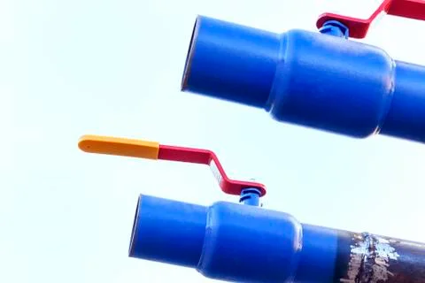 The process of installation of the distribution unit heating network. Stock Photos