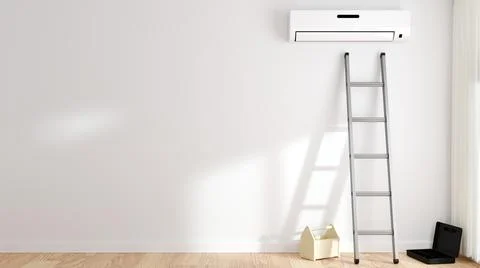The process of installation, repair of air conditioning on a white wall Stock Illustration