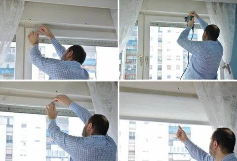 Process of installing blind in four pictures Stock Photos
