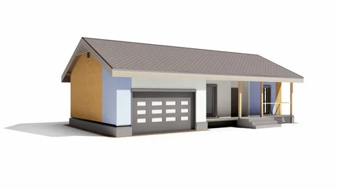 Process of installing insulation on modern wood framed house. 動画素材 112834262