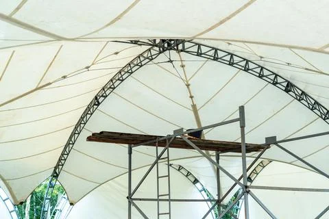 The process of installing a prefabricated frame tent for outdoor events, dome Stock Photos