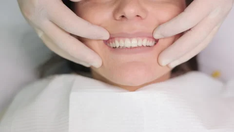 Process of installing veneers. Veneers setting in modern dentistry. Close-up Stock Footage 194461482