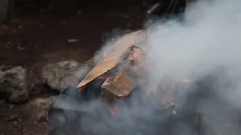 The process of kindling a fire in the grill Video stock 76441144