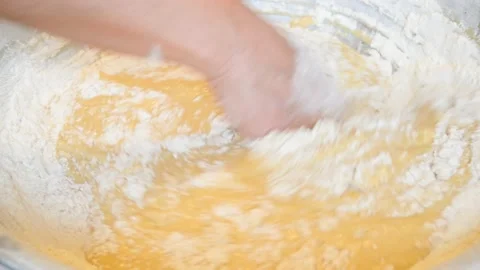 The process of kneading bread dough at home manually,home baking 4k footage Stock Footage 185883451