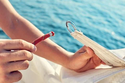 Process of knitting Bowline Stock Photos