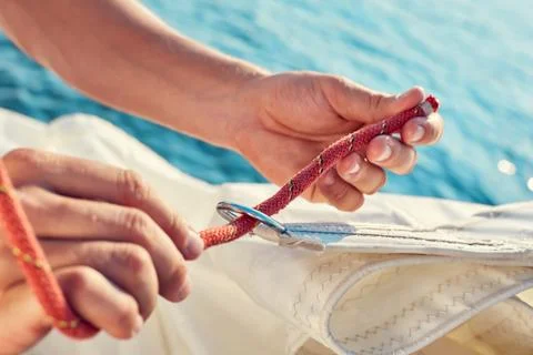 Process of knitting Bowline Stock Photos