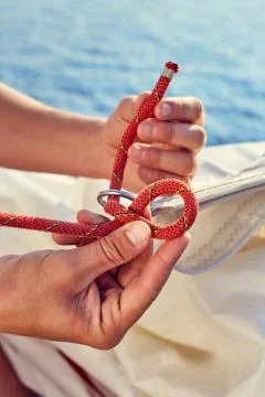 Process of knitting Bowline Stock Photos